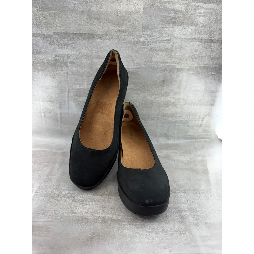 Vionic Sereno Women Black Wedge Pumps Round Toe Orthotic Comfort Shoes Size 8.5